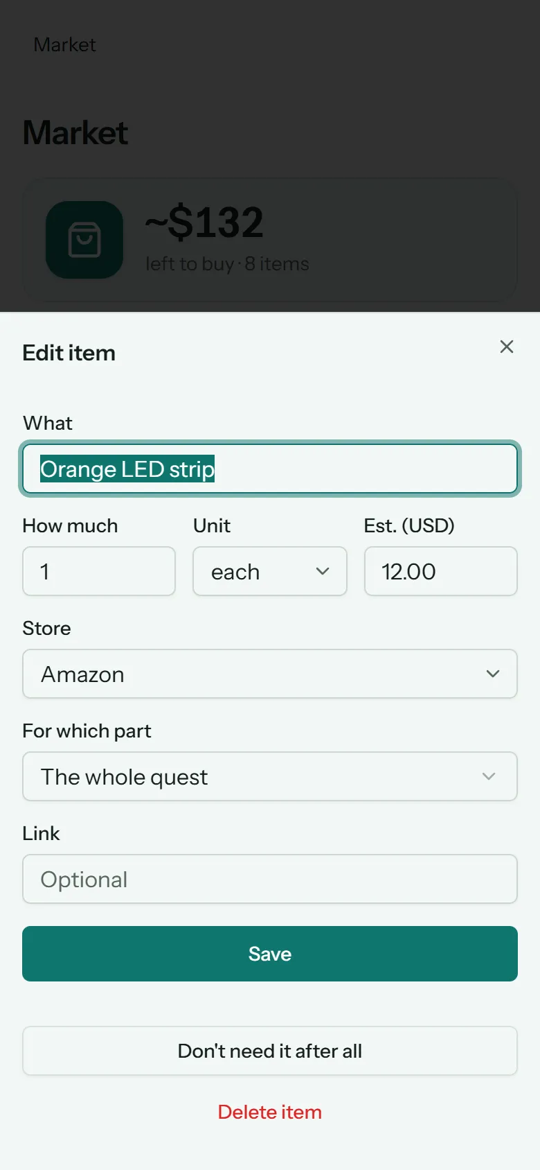 Adding an item