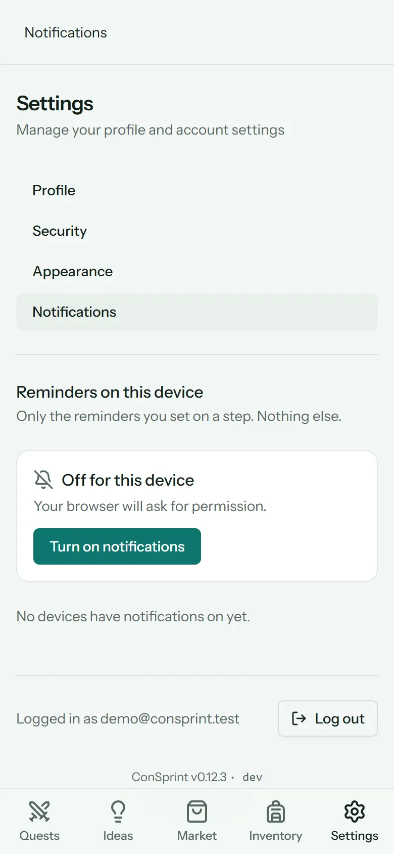 Notification settings