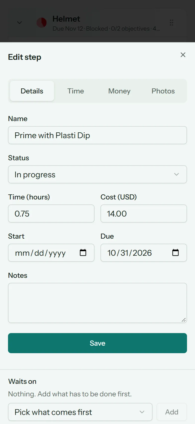 A step's details